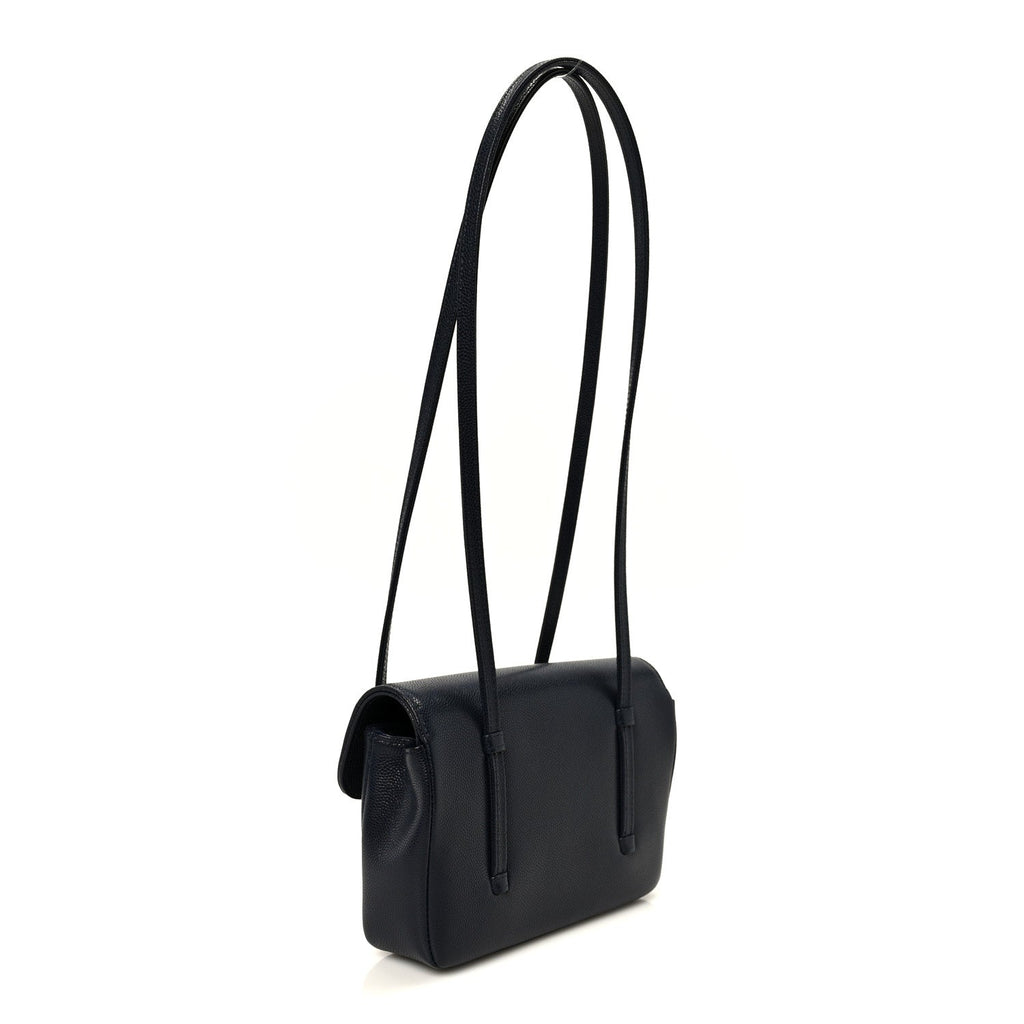 Shiny Caviar Mini Preppy Coco Shoulder Bag Dark Blue