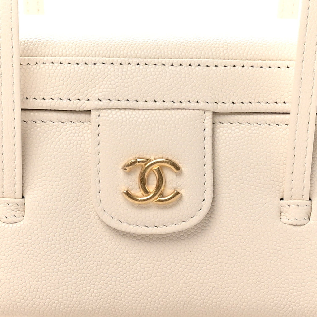 Shiny Caviar Preppy Coco Long Vanity With Strap White