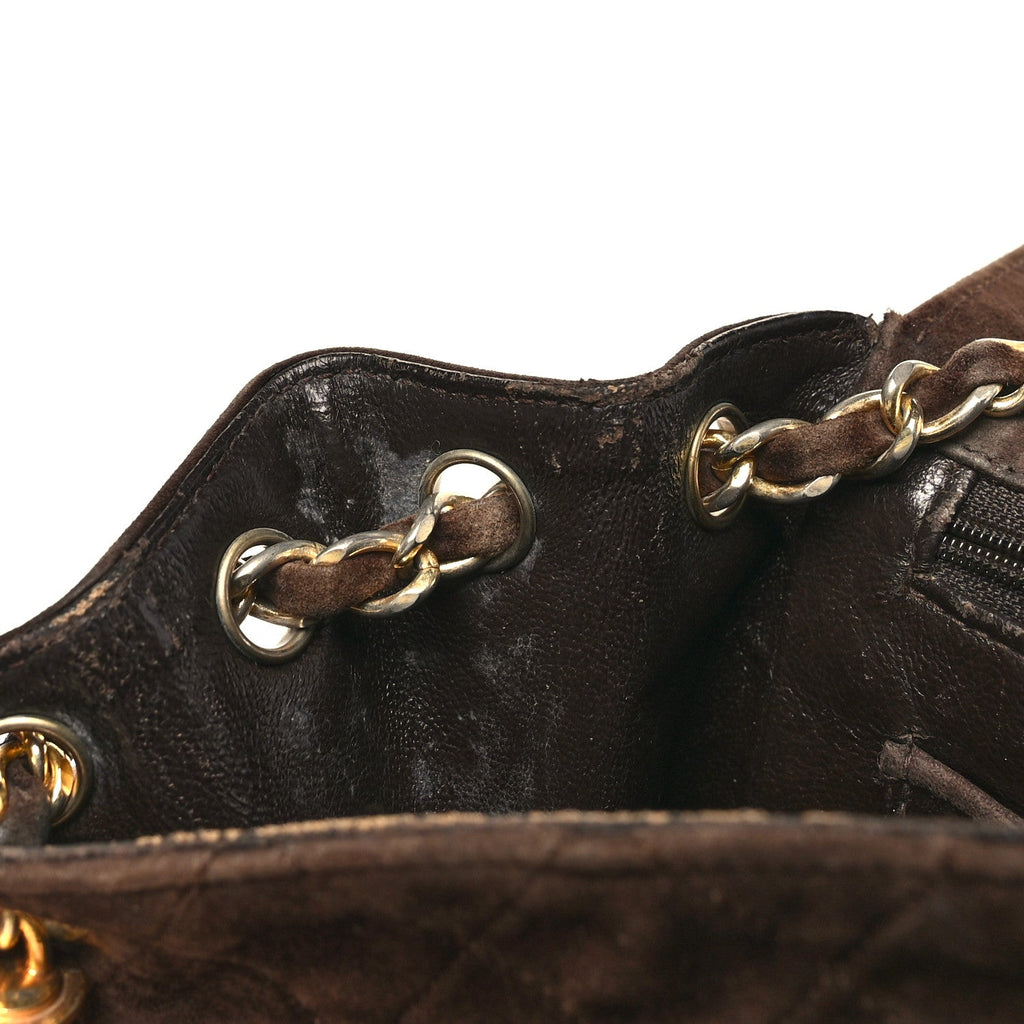 Suede Quilted CC Shoulder Bag Brown
