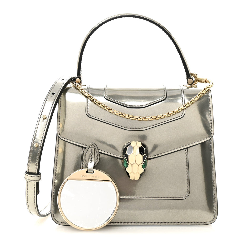 Metallic Calfskin Serpenti Forever Top Handle Silver