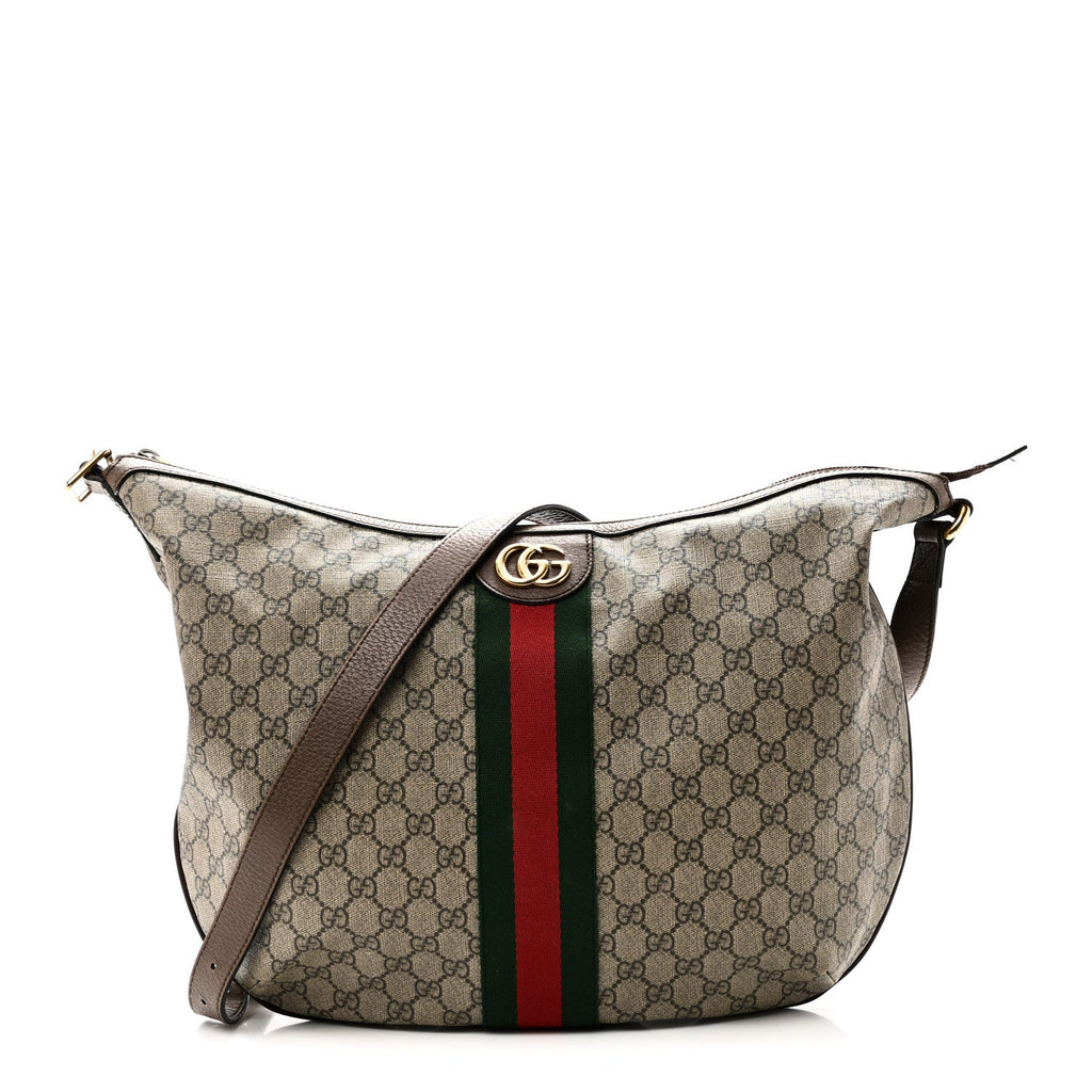 GG Supreme Monogram Web Ophidia Half Moon Hobo Brown