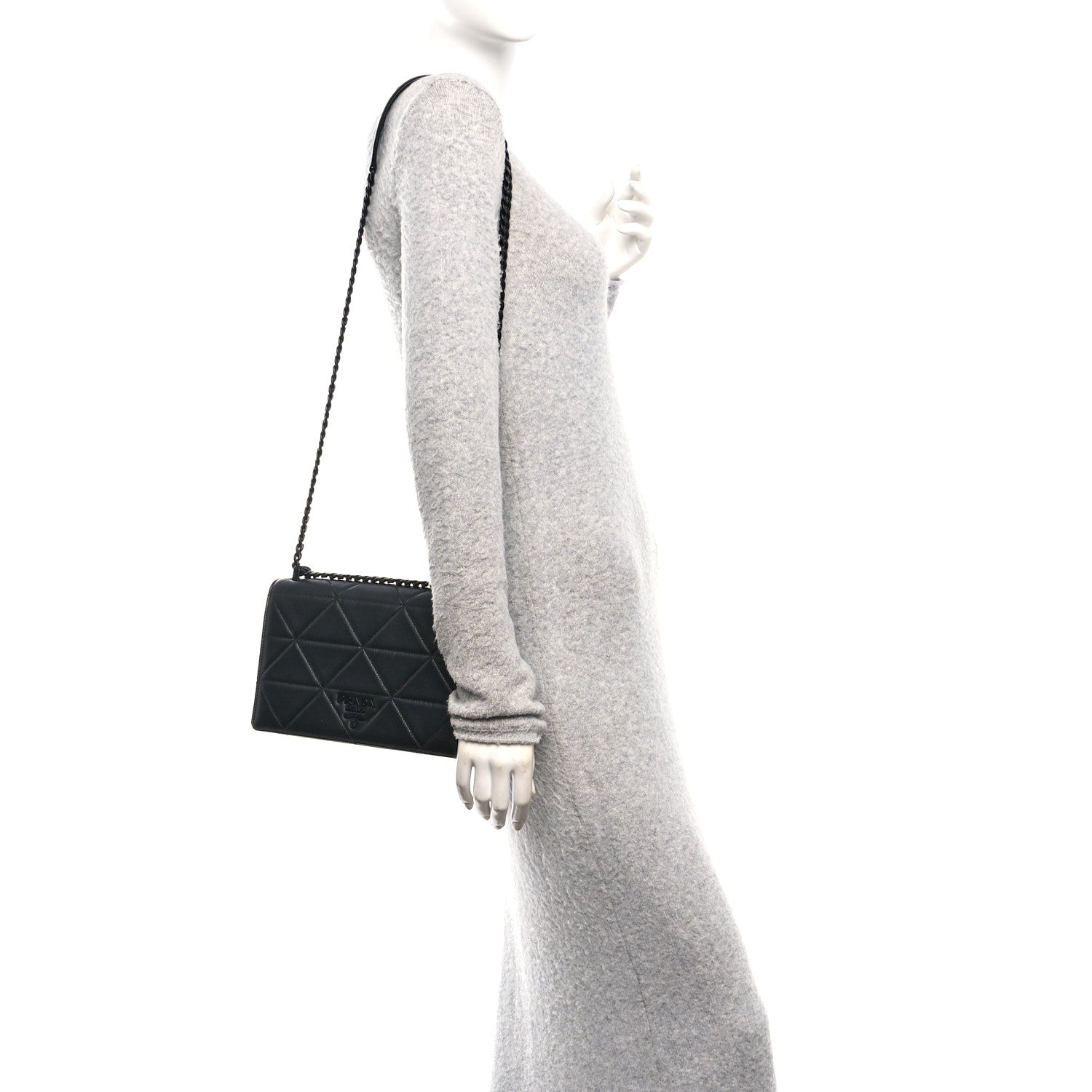 Nappa Triangle Stitched Spectrum Shoulder Bag Black