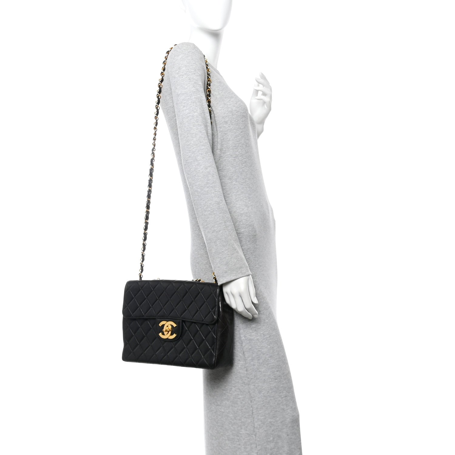 Lambskin Quilted XL Jumbo Single Flap Black