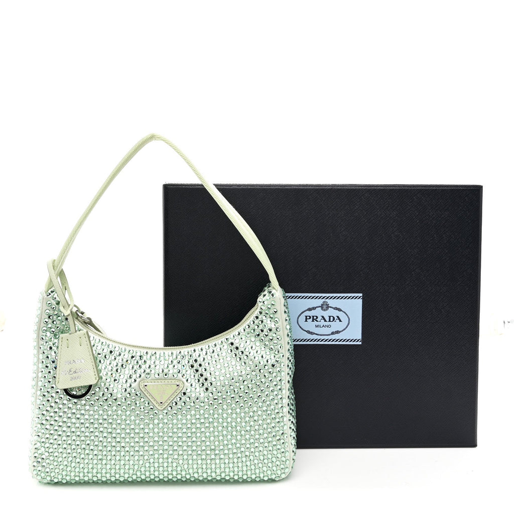 Satin Crystal Mini Re-Edition 2000 Bag Acqua