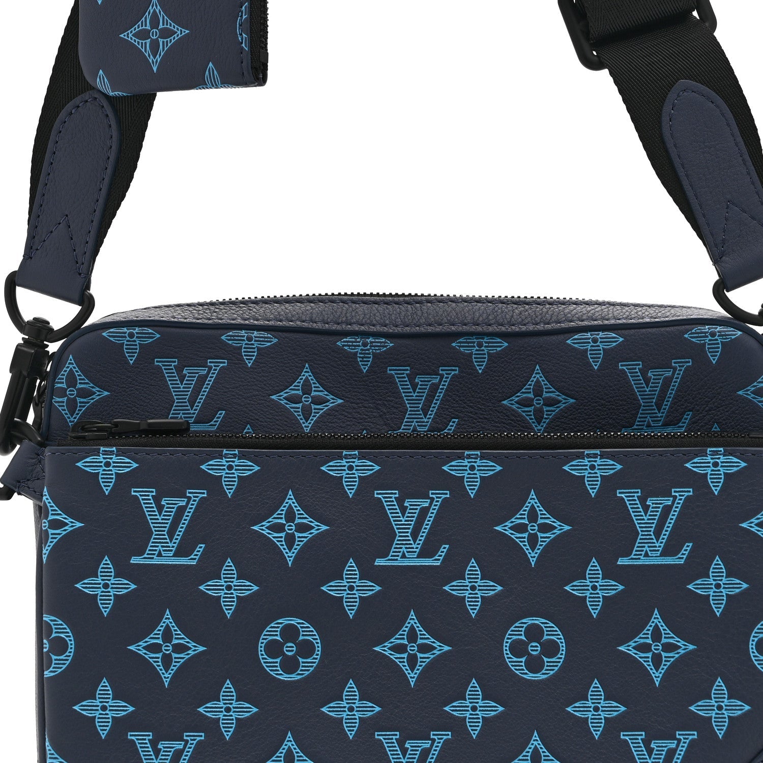 Calfskin Monogram Shadow Trio Messenger Navy River Blue