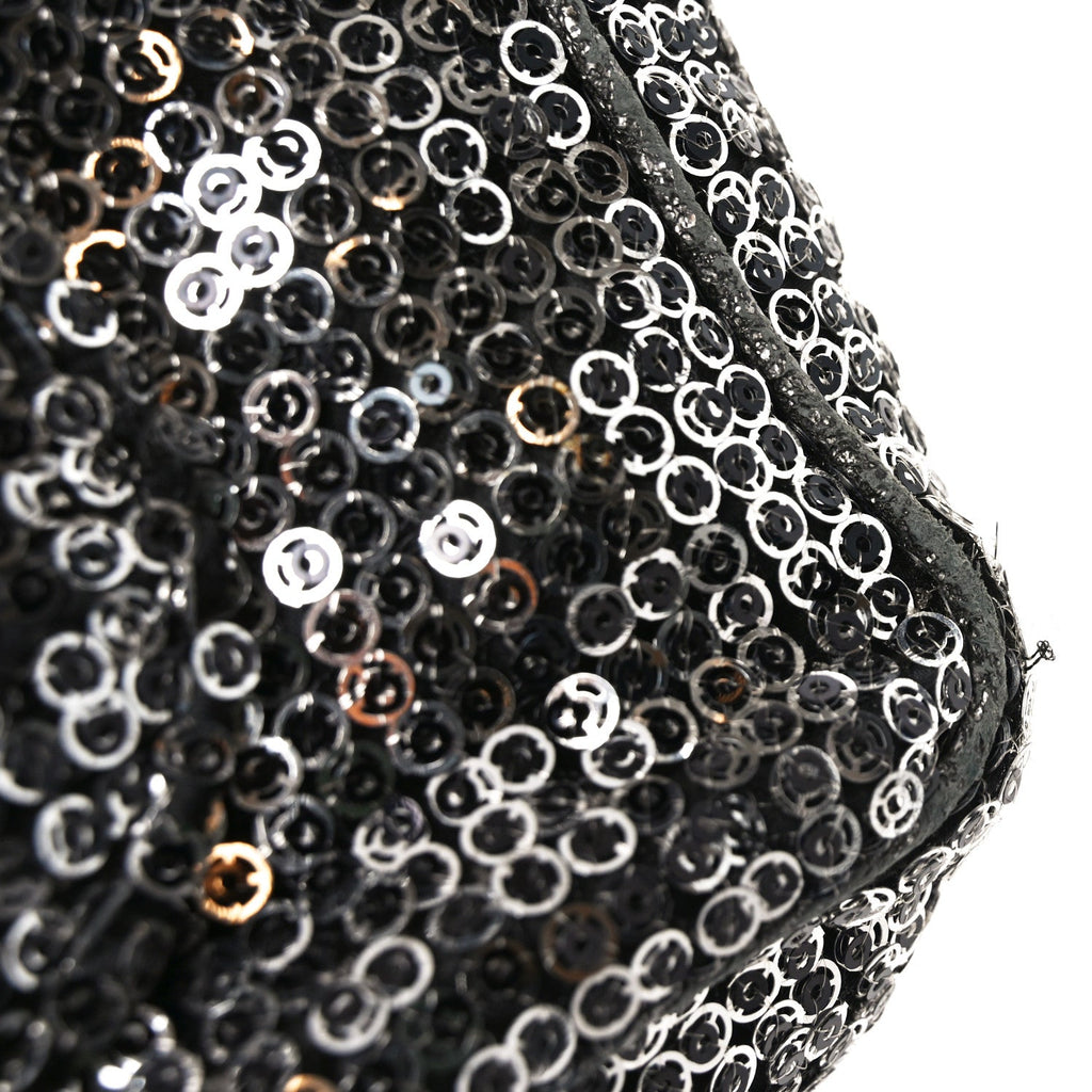 Sequin Medium Single Flap Dark Silver
