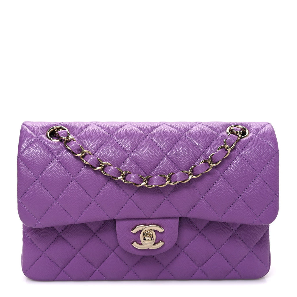 Caviar Quilted Small Double Flap Purple
