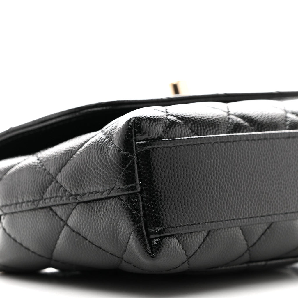 Caviar Quilted Coco Handle Clutch With Chain Black