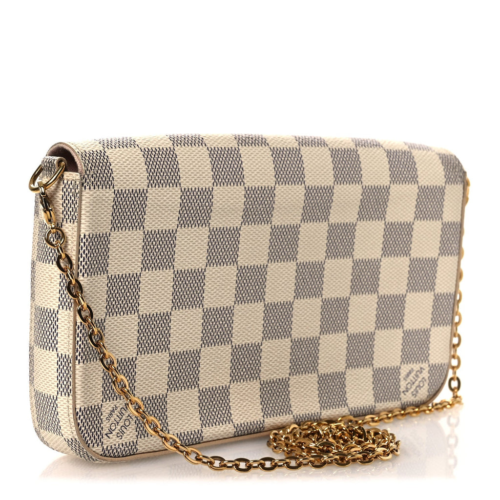 Damier Azur Pochette Felicie Chain Wallet Rose Ballerine