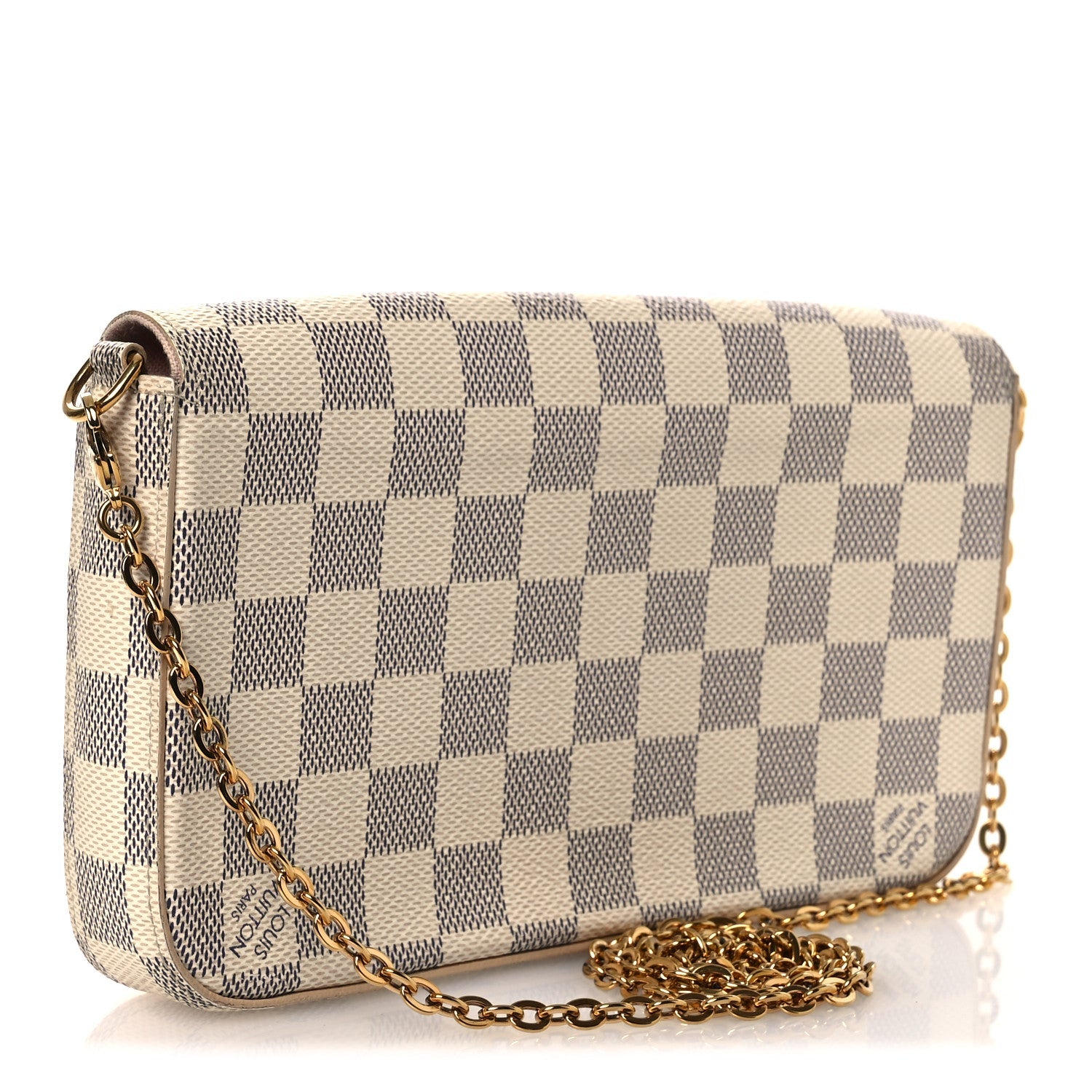 Damier Azur Pochette Felicie Chain Wallet Rose Ballerine