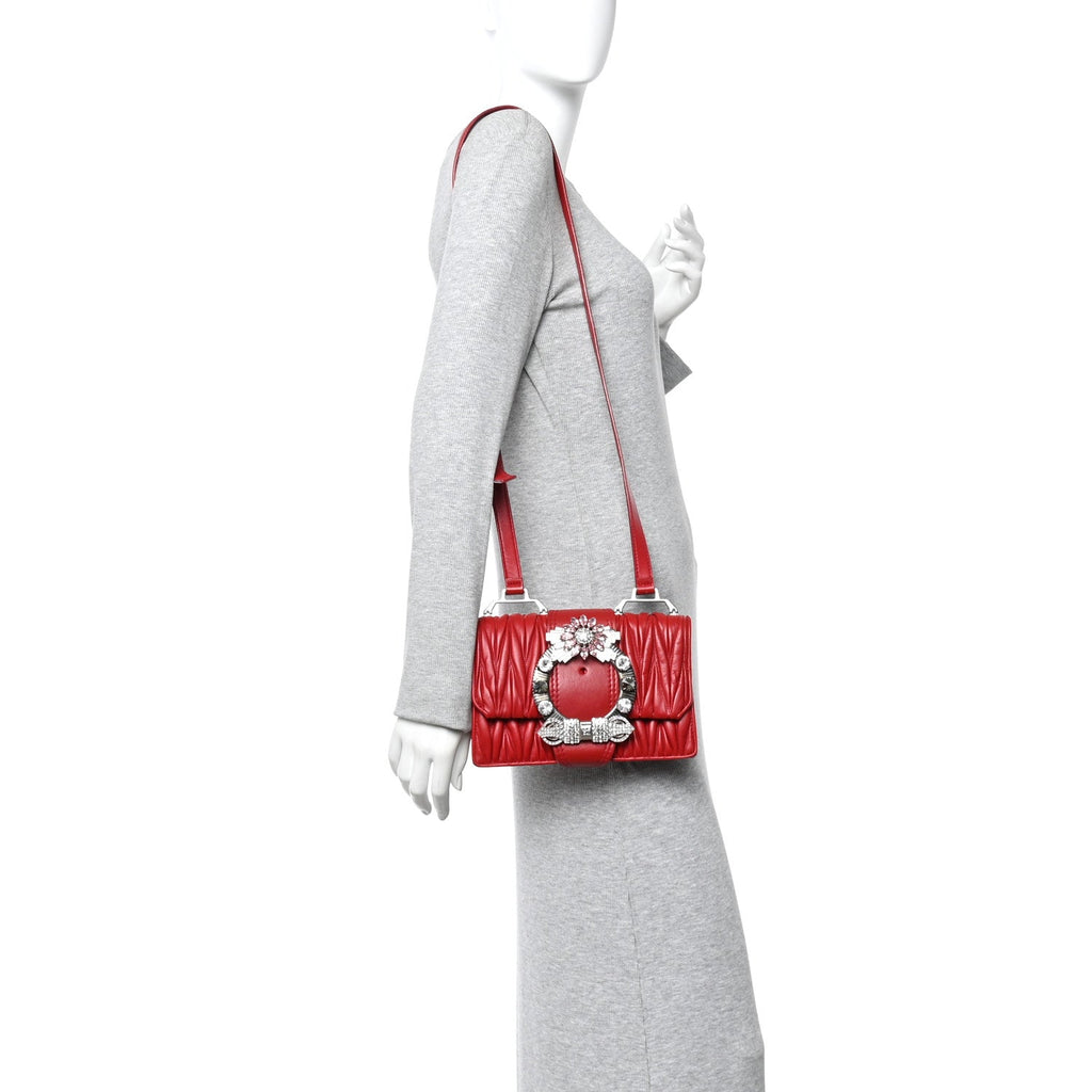 Nappa Matelasse Madras Crystal Embellished Shoulder Bag Fuoco