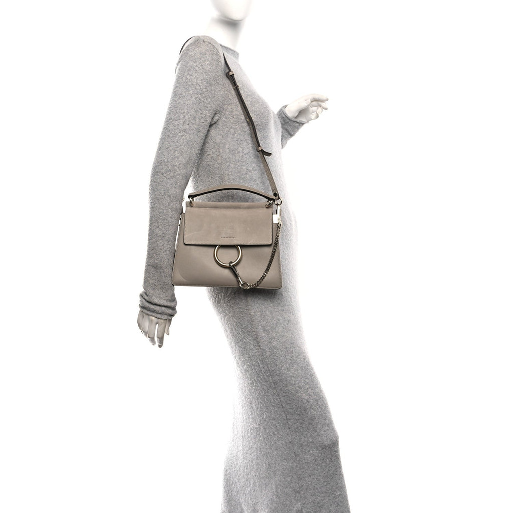 Suede Calfskin Small Faye Top Handle Bag Motty Grey