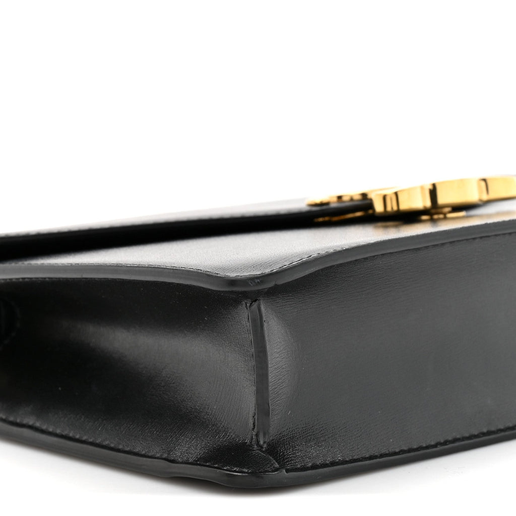 Shiny Calfskin Triomphe Margo Wallet on Chain Black