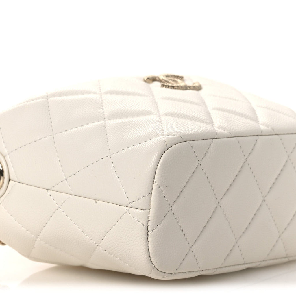 Caviar Quilted Hobo Clutch With Chain White