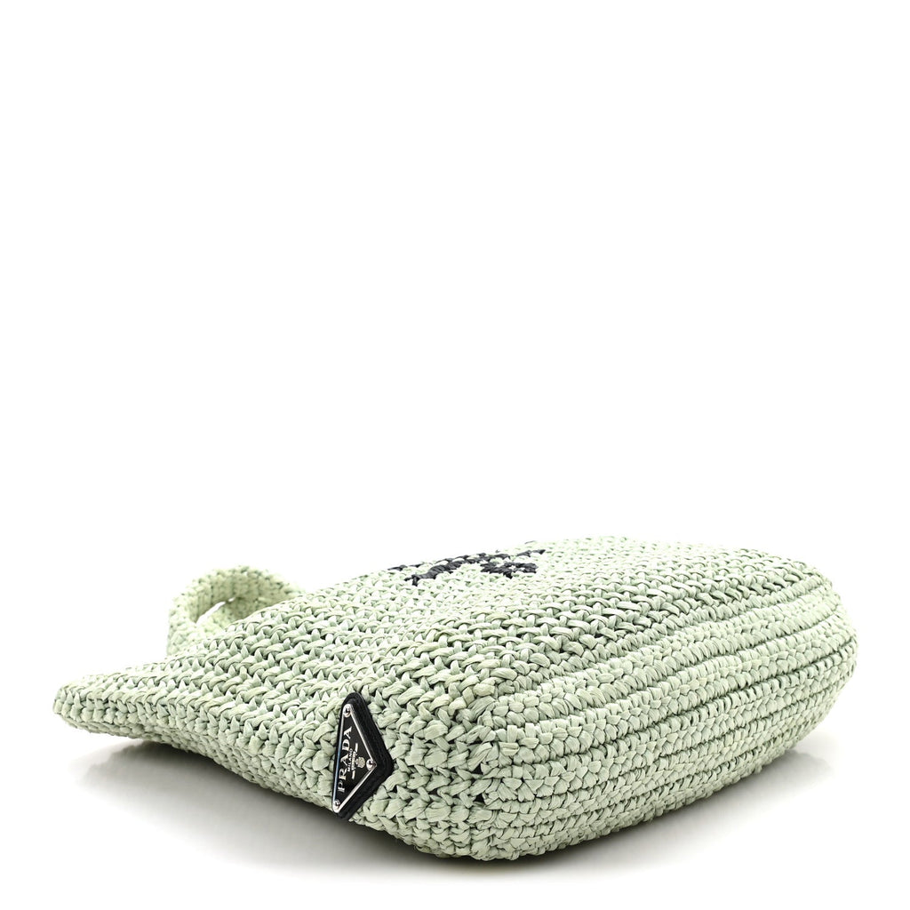 Yarn Raffia Effect Crochet Small Logo Tote Acqua