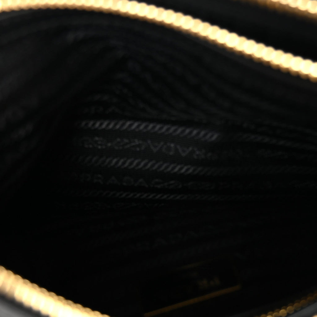 Tessuto Nylon Soft Calf Double Zip Crossbody Bag Black