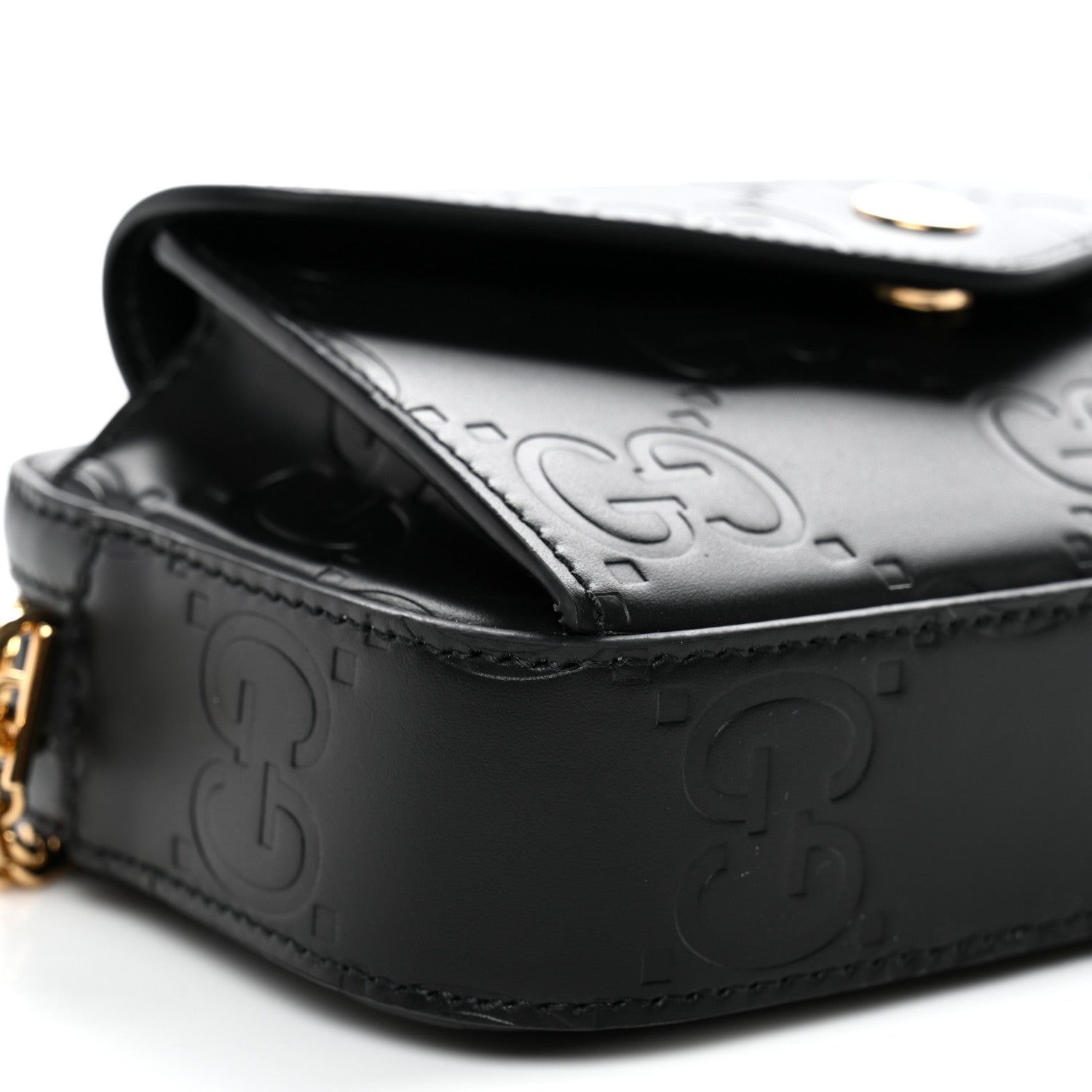 Calfskin GG Super Mini Debossed Chain Wallet Black