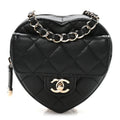 Lambskin Quilted CC In Love Heart Waist Belt Bag With Chain Black