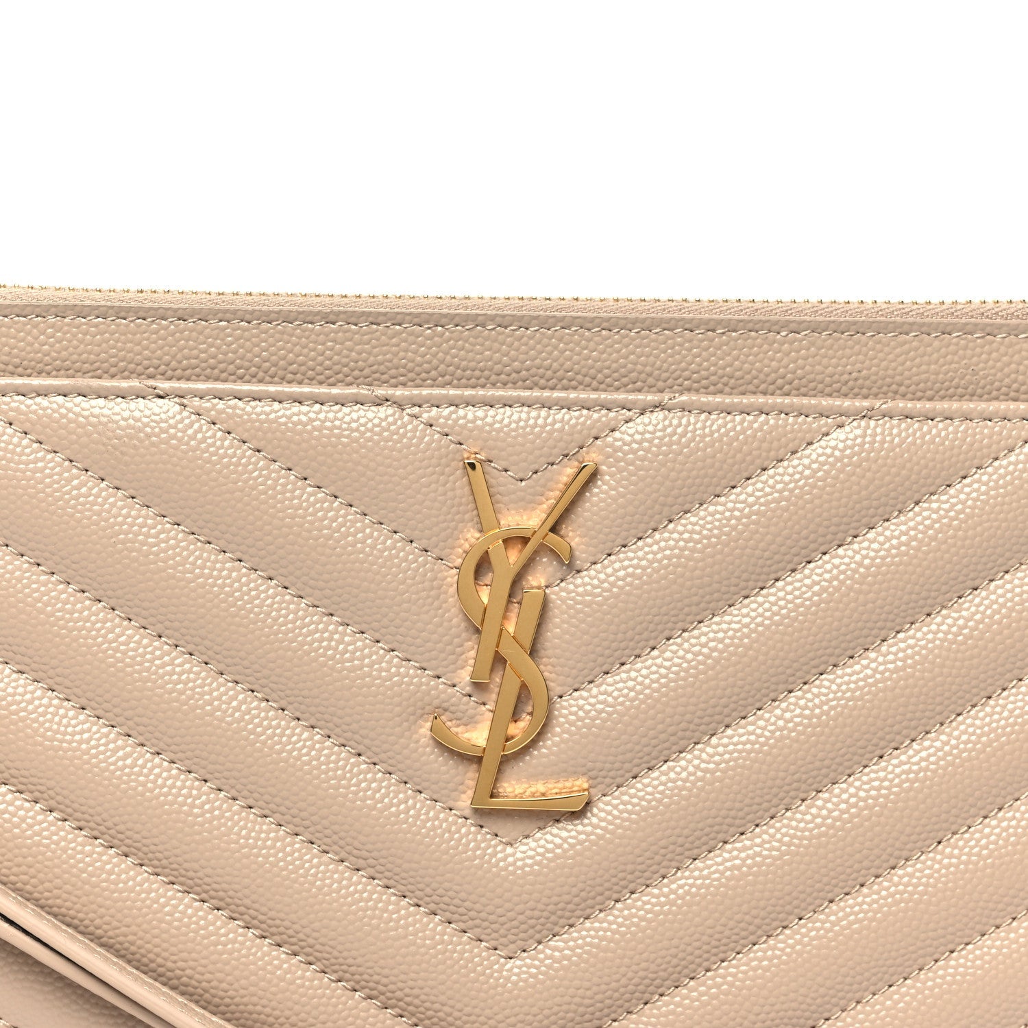 Grain De Poudre Chevron Monogram Large Bill Pouch Dark Beige