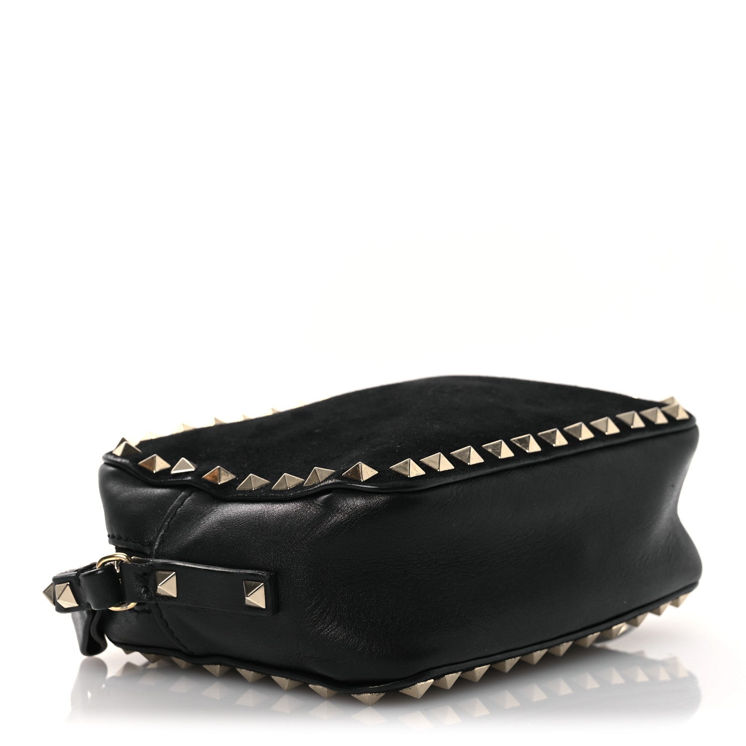 Calfskin Suede Rockstud Camera Crossbody Bag Black