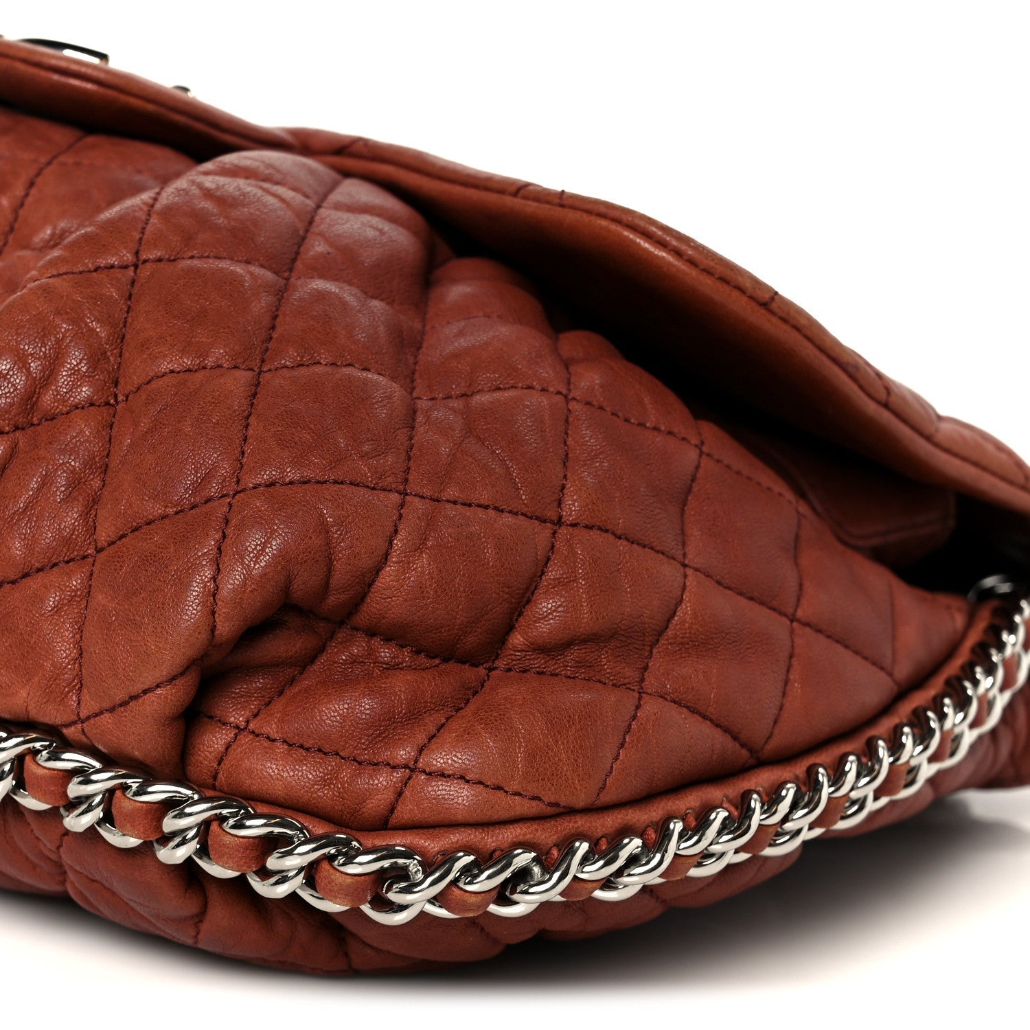 Washed Lambskin Quilted Medium Chain Around Messenger Brown
