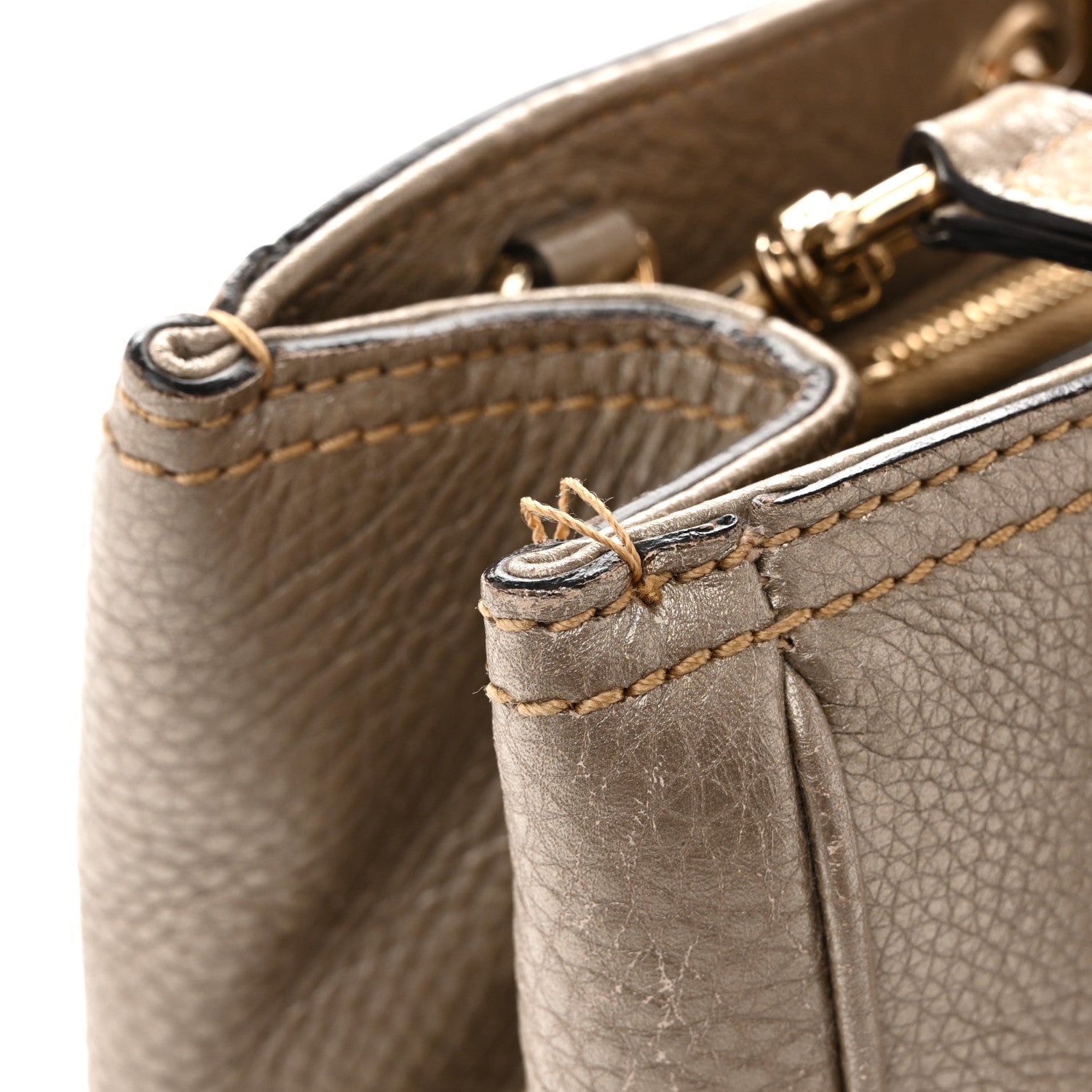 Metallic Pebbled Calfskin Medium Bamboo Shopper Tote Golden Beige