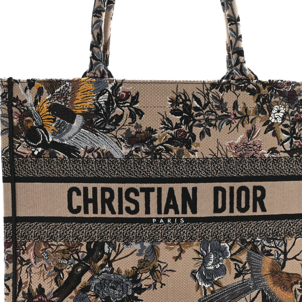Canvas Embroidered Jardin D'Hiver Medium Book Tote Beige Multicolor
