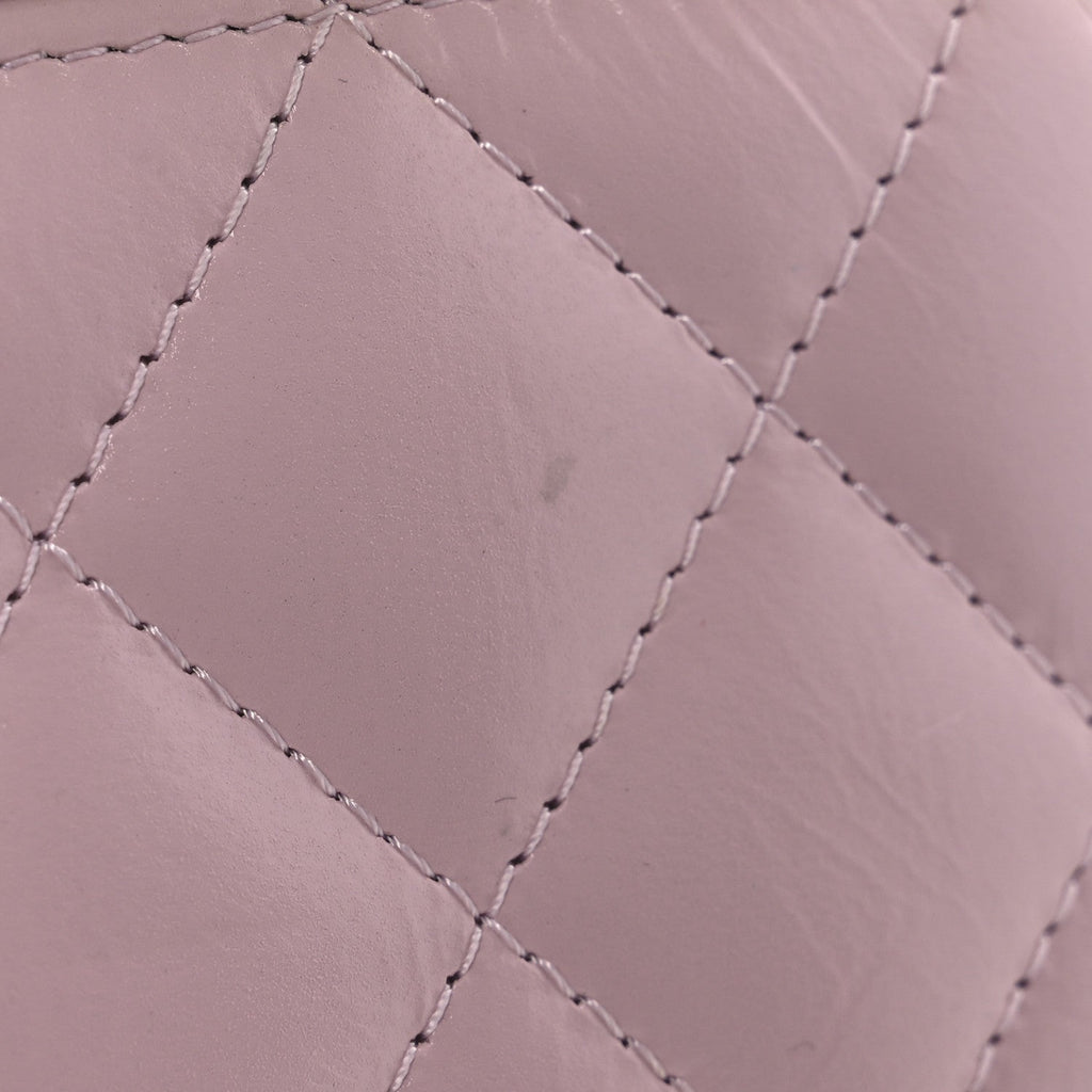 Shiny Lambskin Quilted Top Handle Vanity Case With Chain Pink