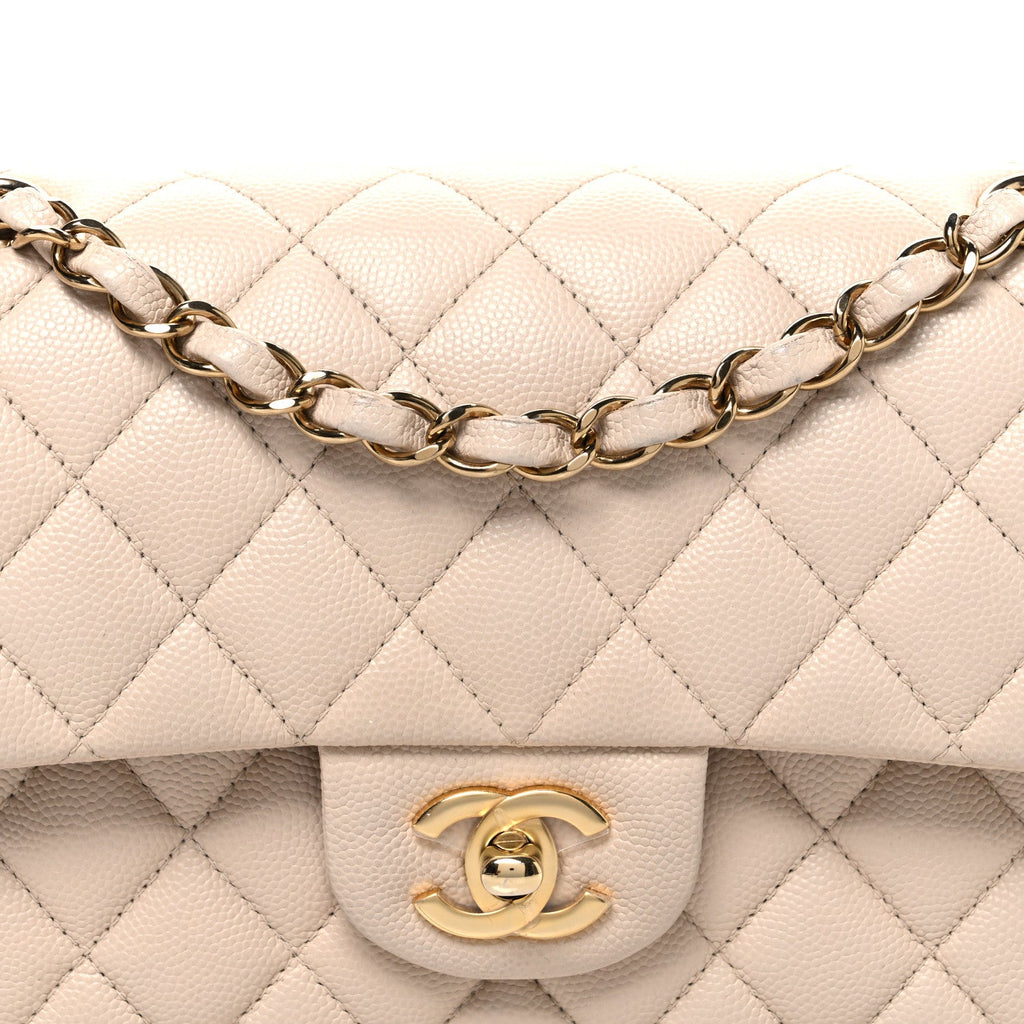 Caviar Quilted Small Double Flap Beige