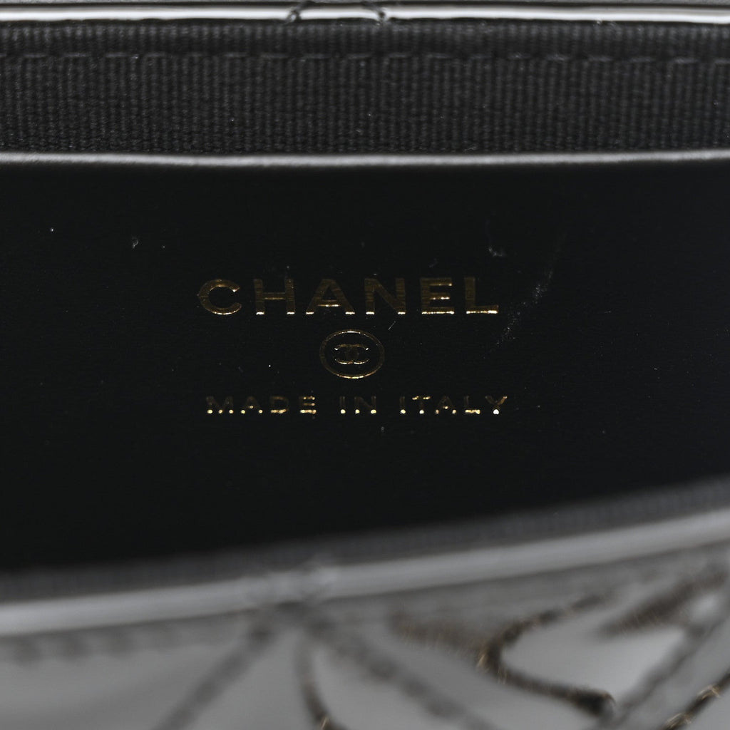 Patent Calfskin Quilted Mini Clutch Black