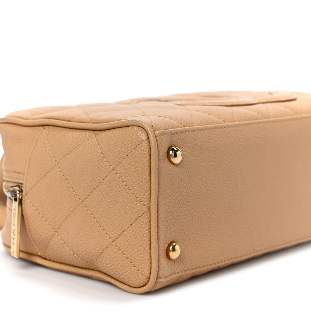 Caviar Quilted Small Bowler Beige