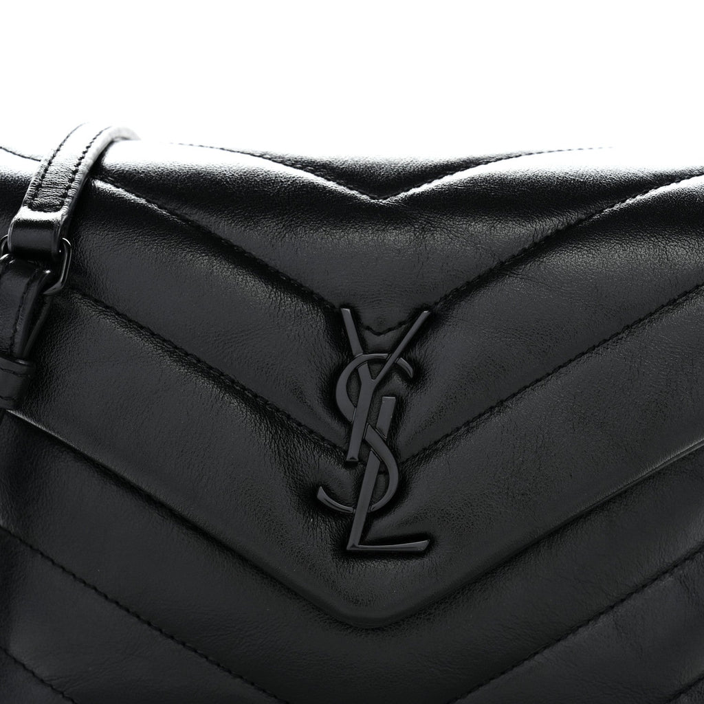 Calfskin Y Quilted Monogram Monochrome Toy Loulou Crossbody Bag Black