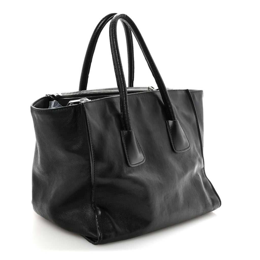 Glace Calf Twin Pocket Tote Black