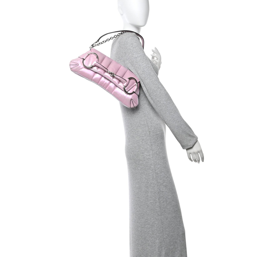 Iridescent Nappa Vertical Matelasse Medium Maxi Horsebit Chain Shoulder Bag Escape Pink
