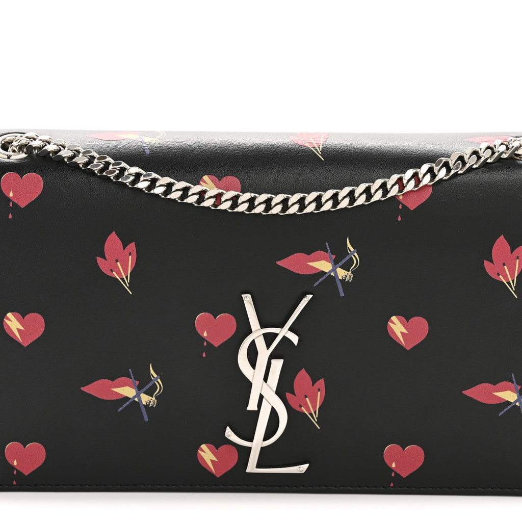 Calfskin Medium Heart Bolts Monogram Kate Satchel Black