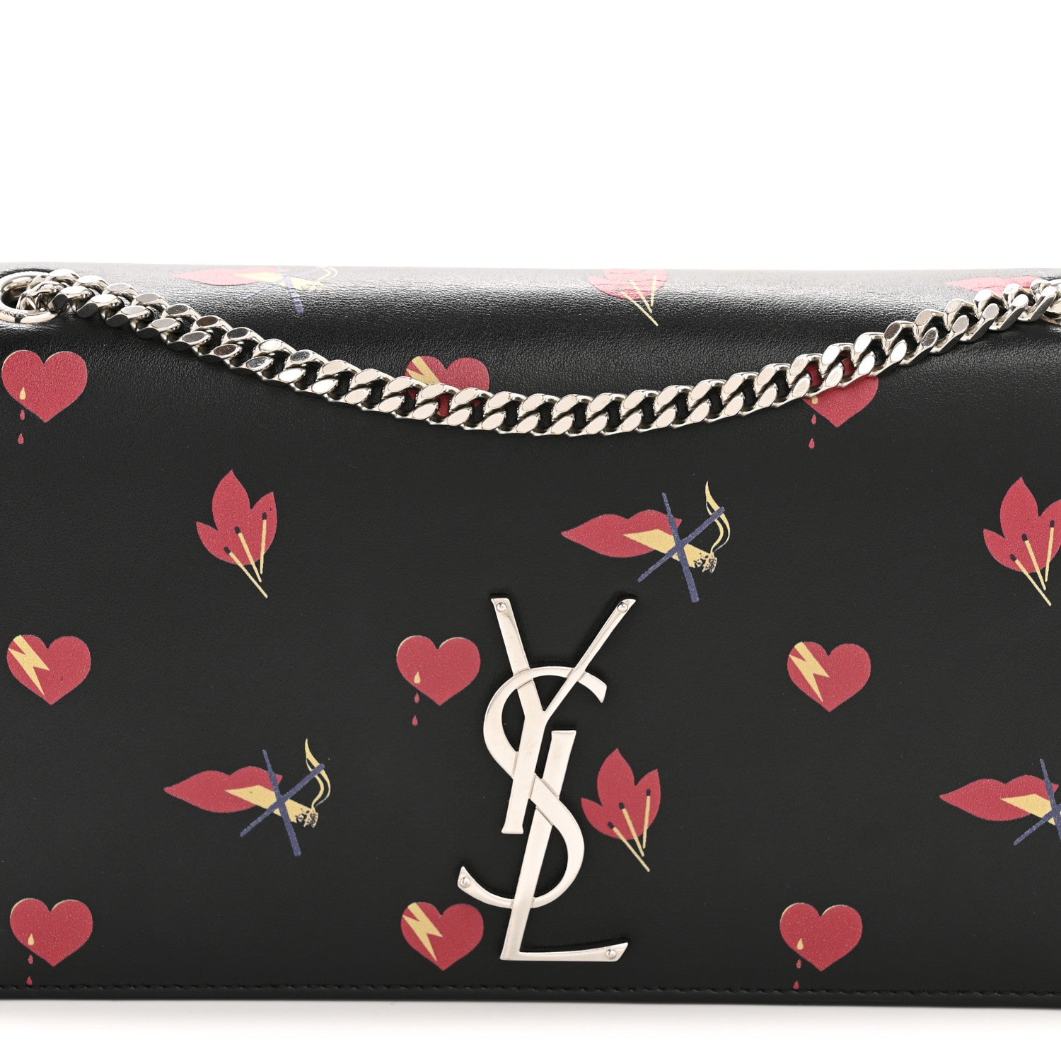 Calfskin Medium Heart Bolts Monogram Kate Satchel Black