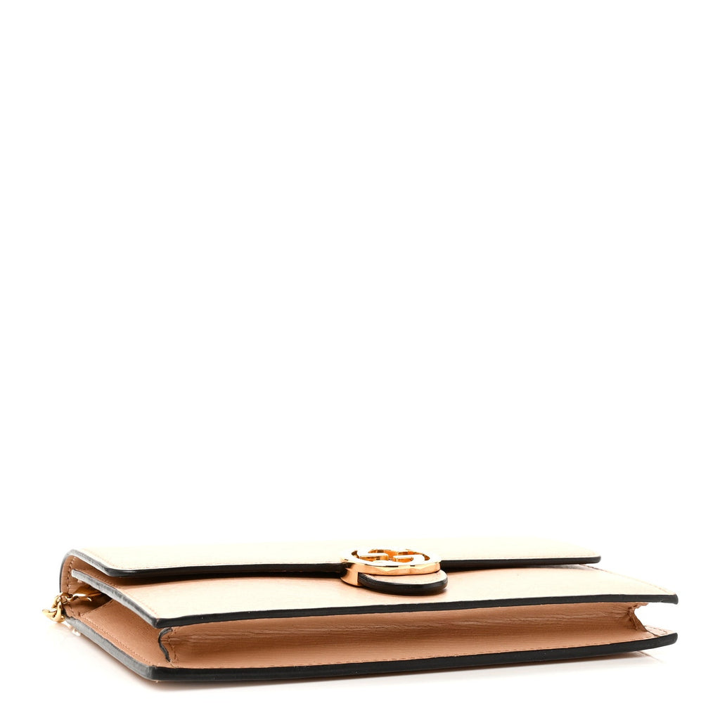 Dollar Calfskin Interlocking G Chain Wallet Camelia