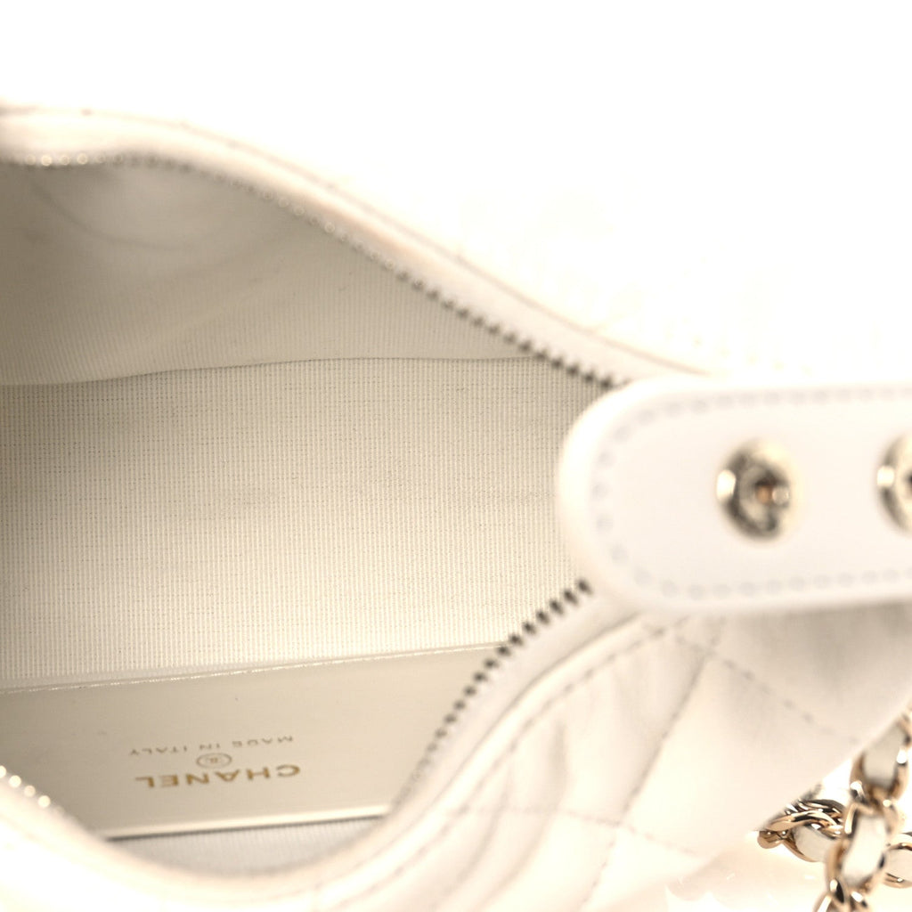 Caviar Quilted Hobo Clutch With Chain White