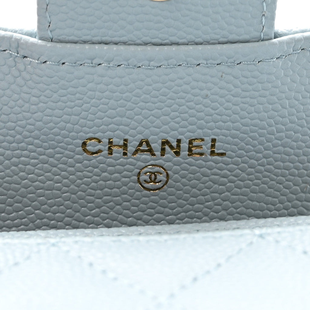 Caviar Quilted Flap  Holder Wallet Light Blue