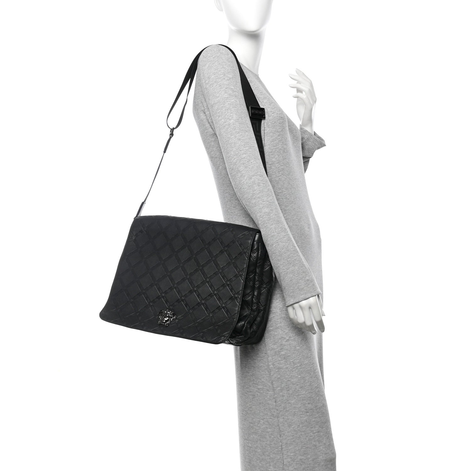 Calfskin Embossed Medusa Messenger Bag Black