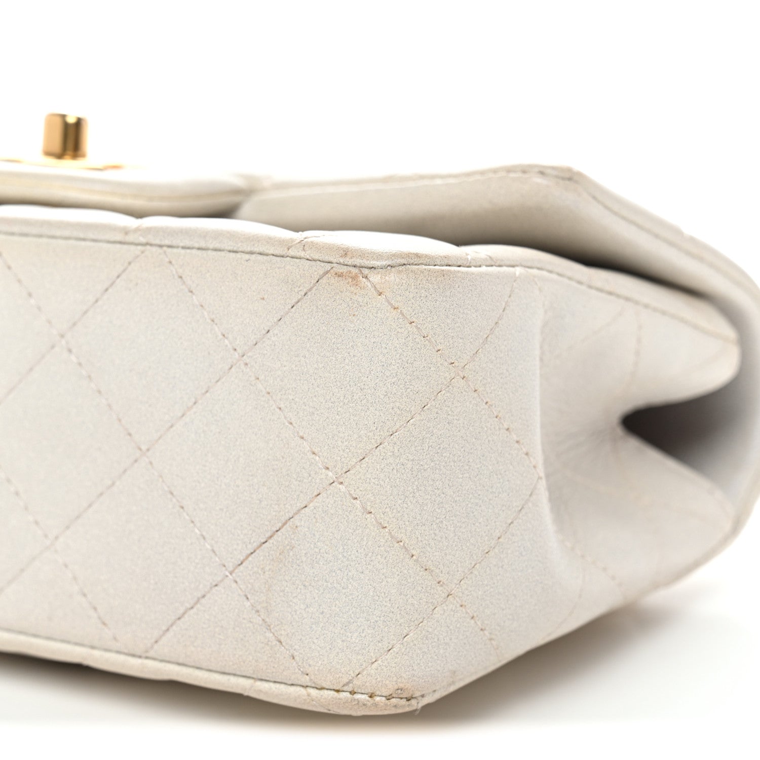 Iridescent Lambskin Quilted Mini Top Handle Rectangular Flap White