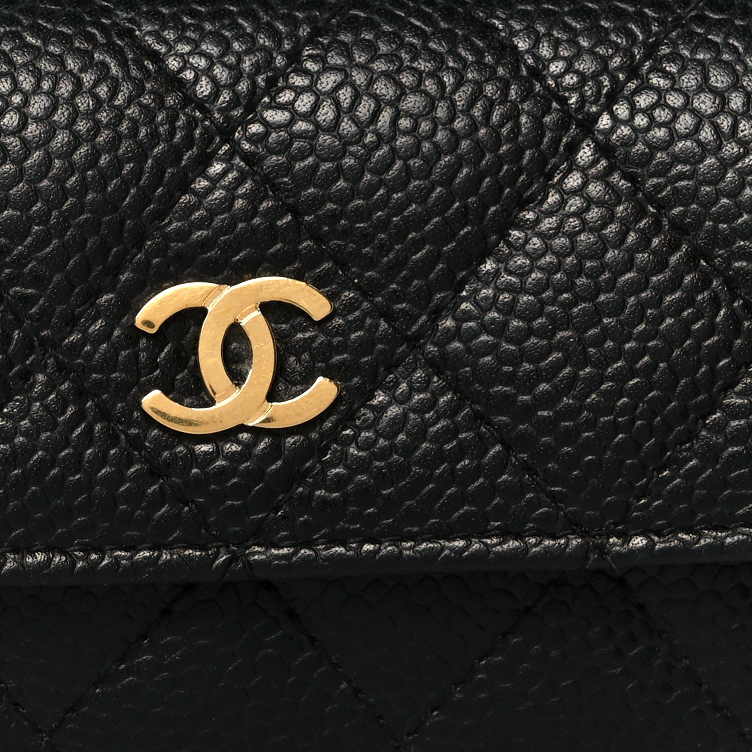 Caviar Quilted Flap  Holder Wallet Black