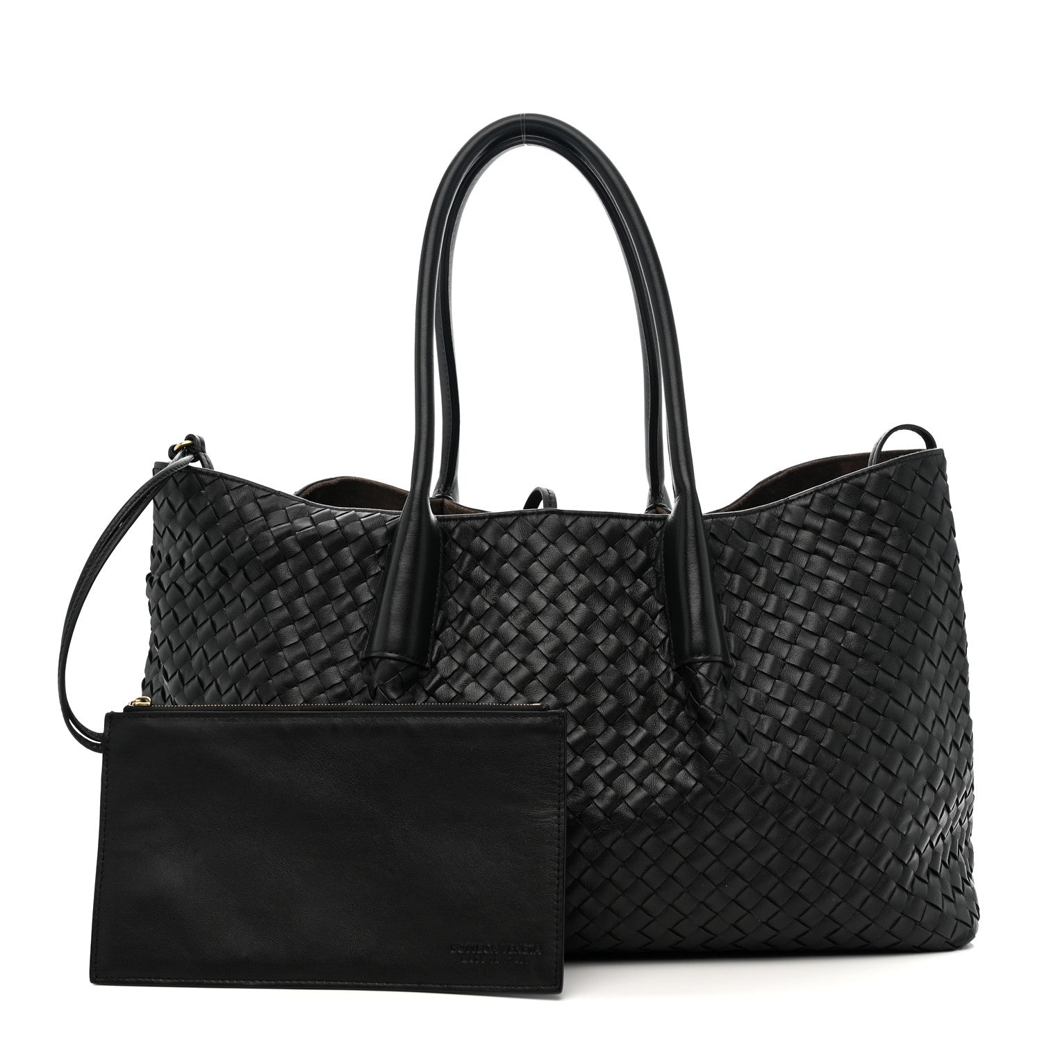 Calfskin Intrecciato Pinacoteca Reversible Tote Black Fondant