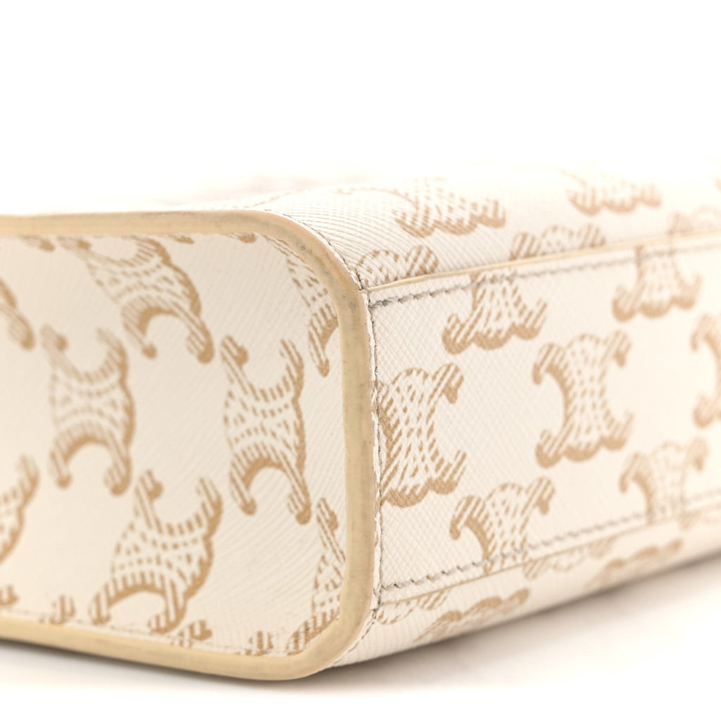 Triomphe Canvas Calfskin Mini Vertical Cabas White