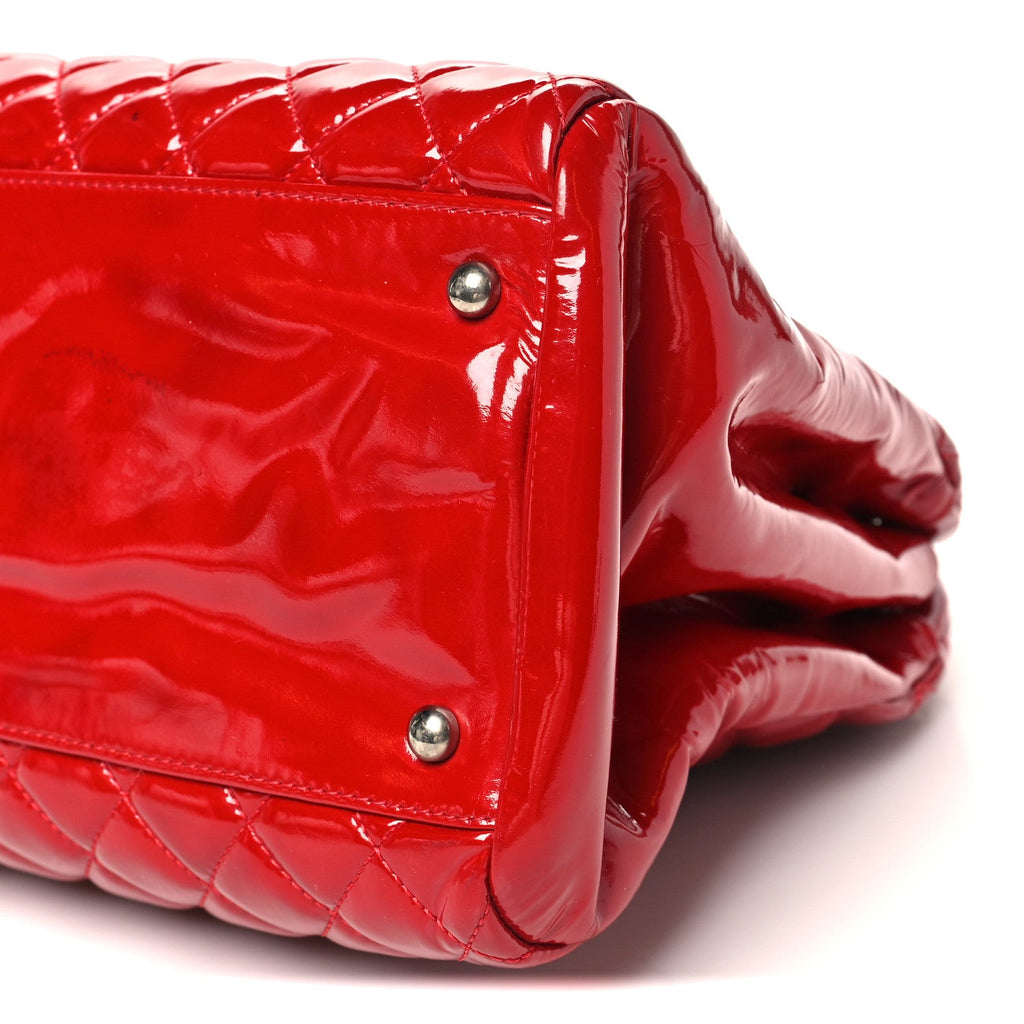 Patent Quilted Large Just Mademoiselle Bowling Bag Red