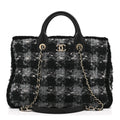 Tweed Shearling Quilted Lambskin Shopping Tote  Black Grey