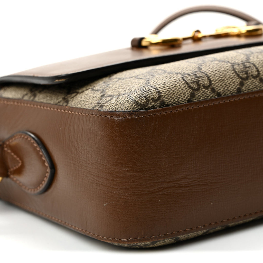 GG Supreme Monogram Small Horsebit 1955 Shoulder Bag Beige Brown Sugar