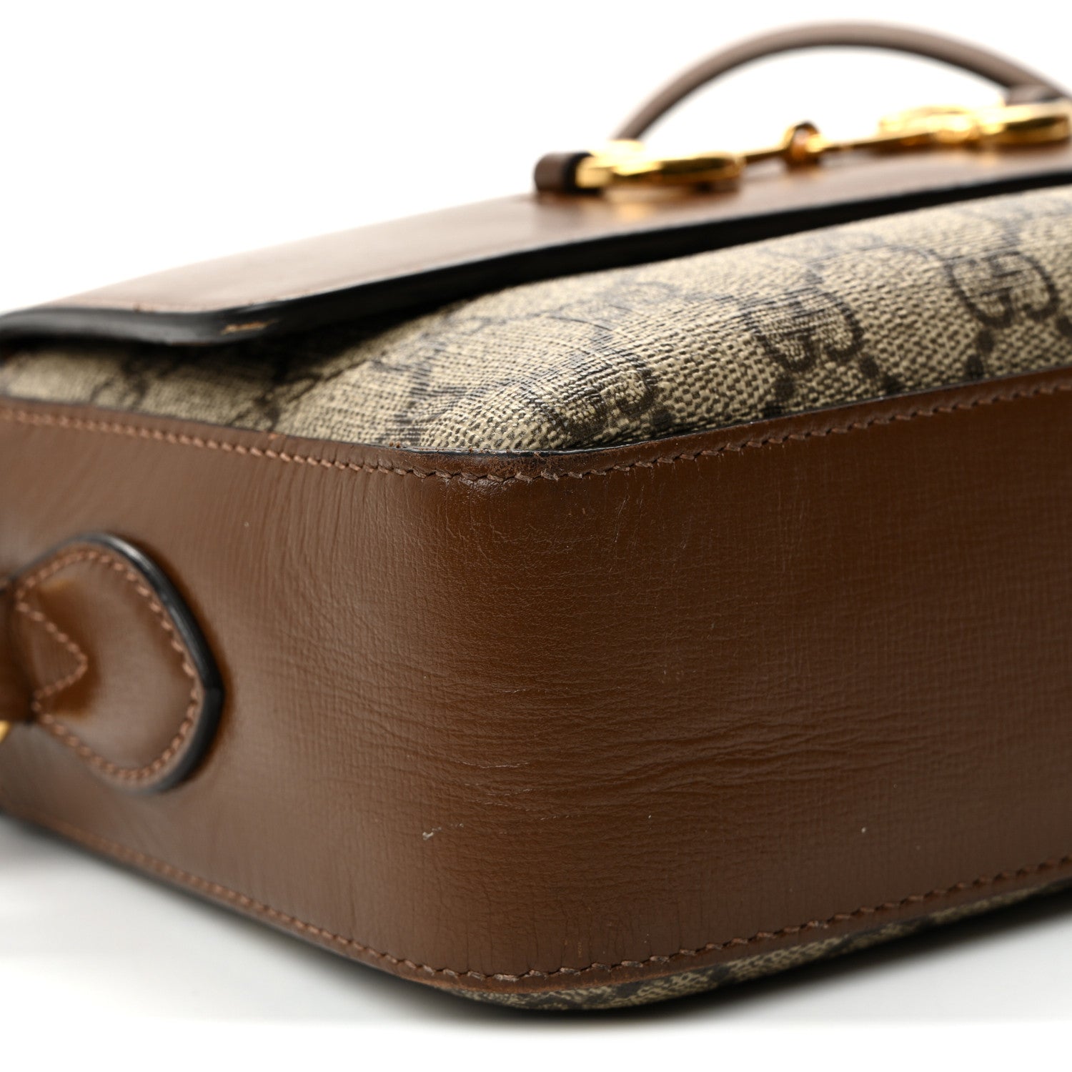 GG Supreme Monogram Small Horsebit 1955 Shoulder Bag Beige Brown Sugar