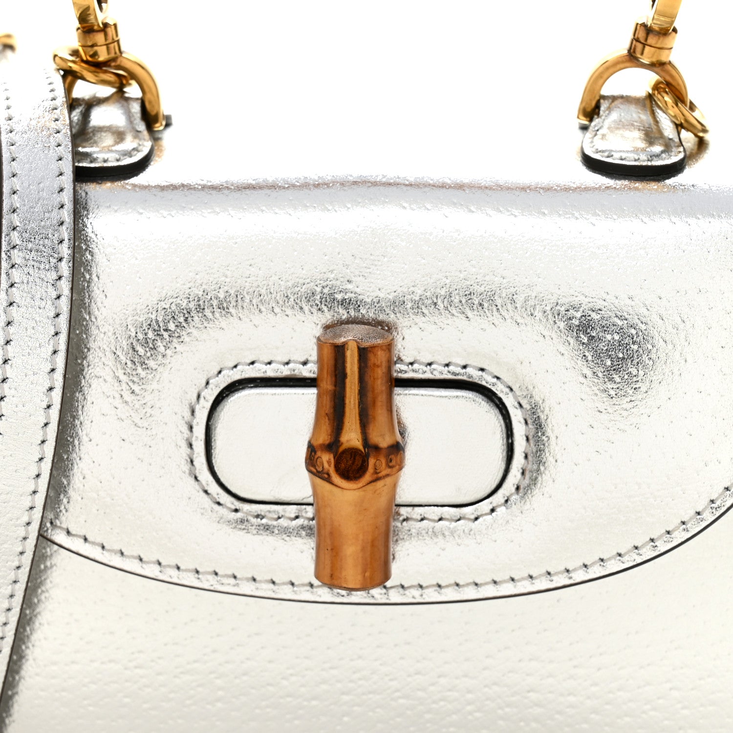 Boarded Dyana Lux Calfskin Mini Bamboo 1947 Top Handle Bag Silver