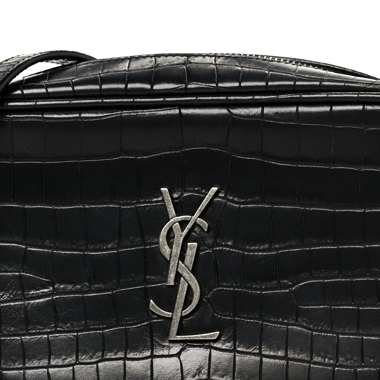 Calfskin Crocodile Embossed Monogram Mini Lou Camera Bag Black